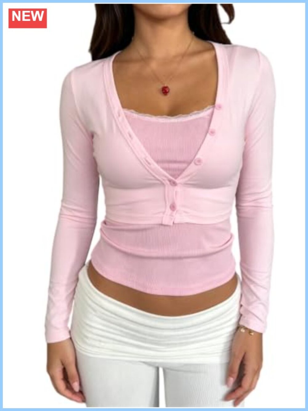Women Y2k V Neck Button Up Long Sleeve Cropped Cardigan Top
